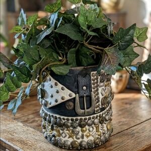 Handmade Decorative Studded Planter with Faux Greenery